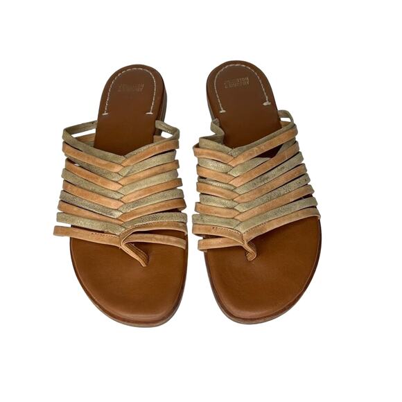 Johnston & Murphy tan gold sueded leather braided slip on toe loop sandals 10 - Picture 4 of 11